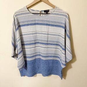 The Limited Womens Blue Striped Short Sleeve Shirt Size Medium Keyhole Office